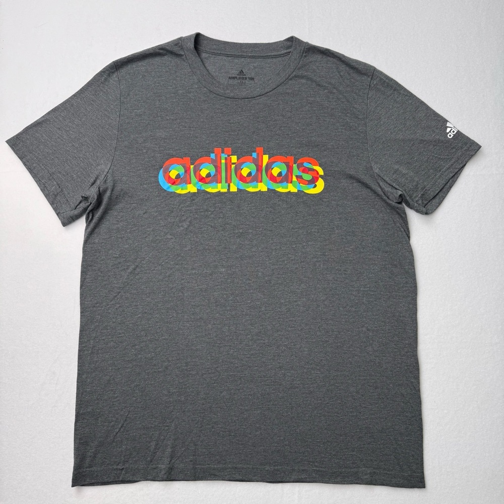 Adidas Men’s Grey Rainbow Amplified Tshirt Size medium